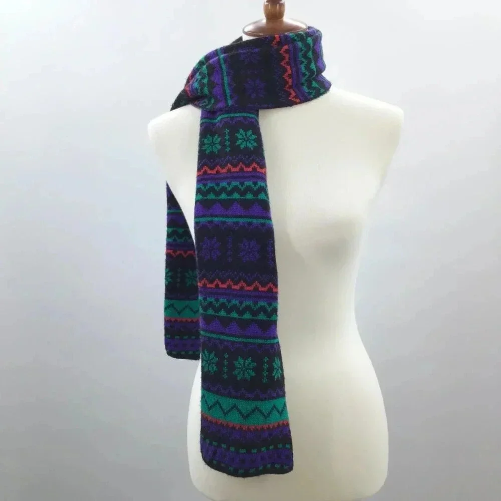 Reversible Christmas Scarf Scandinavian Nordic Vibes Snowflake Winter Fair Isles